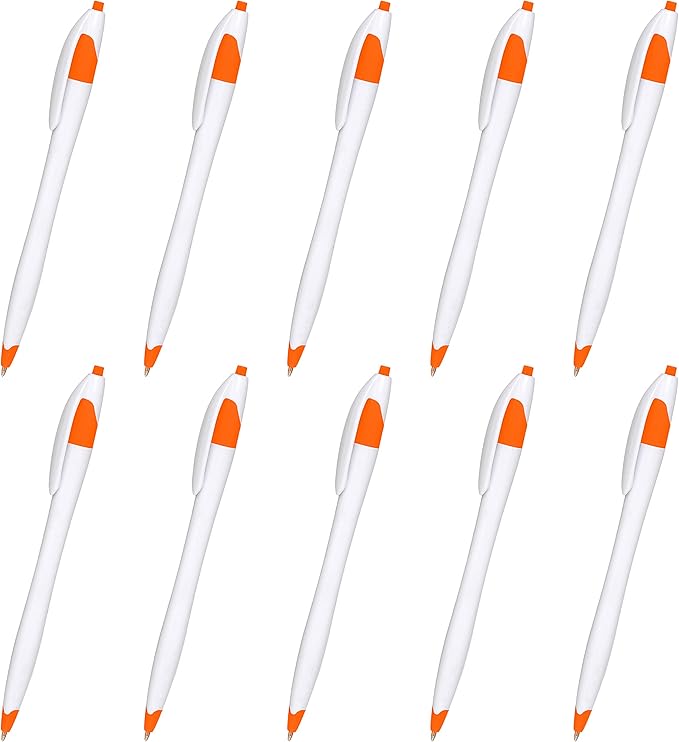 DISCOUNT PROMOS Slim Curvy Ballpoint Pens Set of 10, Bulk Pack - Black Ink, Retractable, Great for Office, School, Tradeshows - Orange