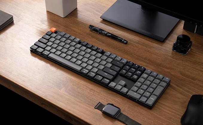Keychron K5 QMK Ultra-Slim Full Size Layout Wireless Mechanical Gaming Keyboard, 104 Keys with Banana Switch, White LED Backlight Rechargeable Wired Bluetooth Keyboard for Mac/Windows, Version 2