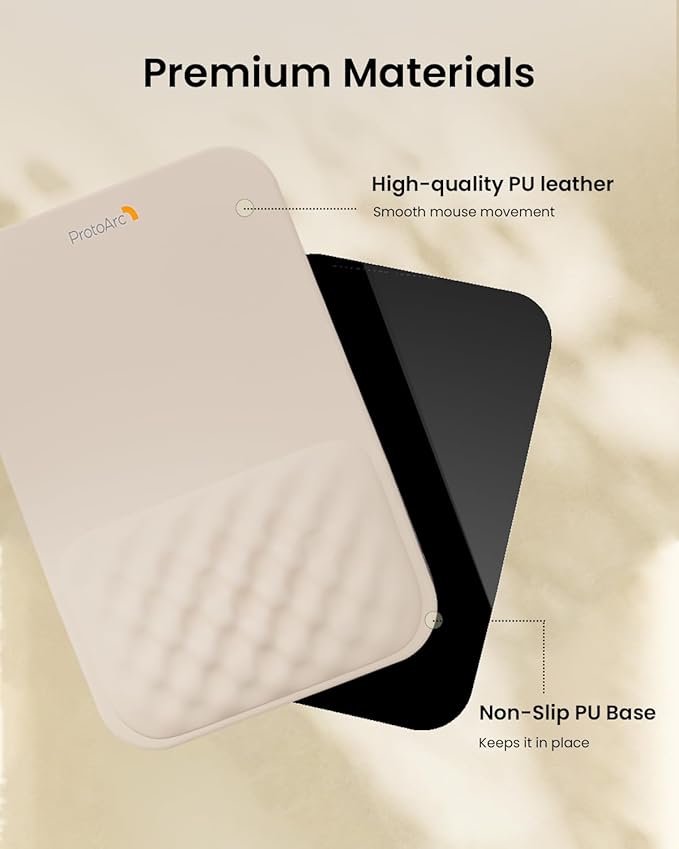 ProtoArc MP50 Ergonomic Mouse Pad with Wrist Rest, MP50 Mousepad with Massage Design, Soft Memory Foam and Non-Slip PU Base for Pain Relief, Desk, Home, Office, 12x8 Inches, Beige