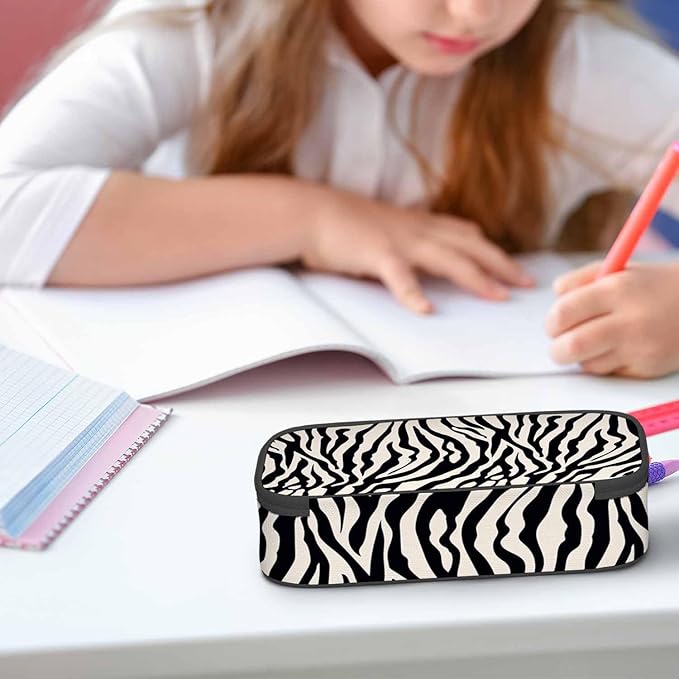 Zebra Stripes Pencil Case Organizer White Black Stripe Animal Fur Stationery Box Makeup Box School Supply for Boy Girl Men Women