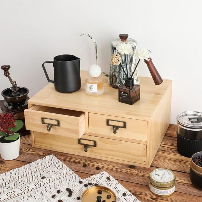Wooden Storage Box Apothecary Drawers Vintage Wooden Box Wood Desktop Organizer Countertop Drawers Library Card Catalog Cabinet Apothecary Cabinet（WOOD 03）