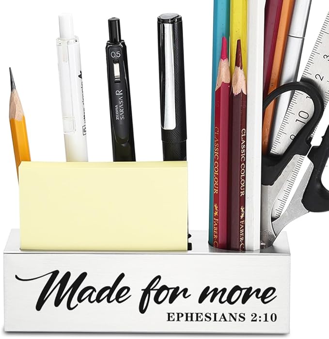 Inspirational Bible Verse Pen Holder, Christian Desk Organizer with Ephesians 2:10, Faith Based Gifts for Women, Religious Office Decor for Coworkers, Friends, Christian Pencil Holder YCP80