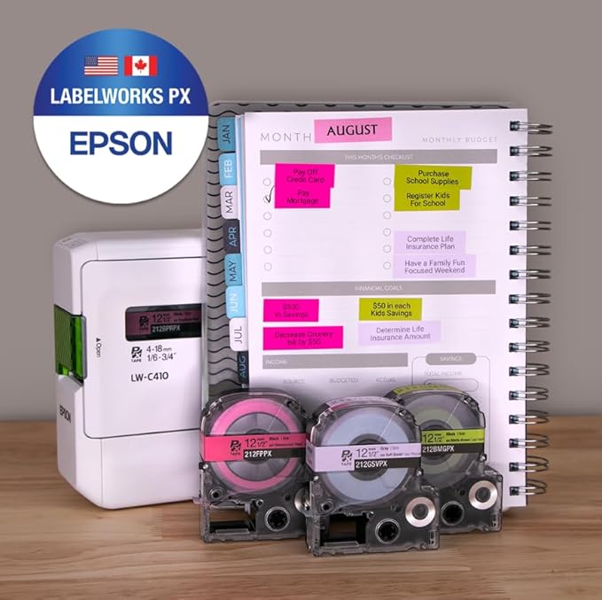 Epson LABELWORKS 212GSVPX Genuine PET (Polyester) Tape Cartridge - Gray on Soft Purple Designer Craft Label Maker Tape - 1/2" (12MM) Wide, 26'