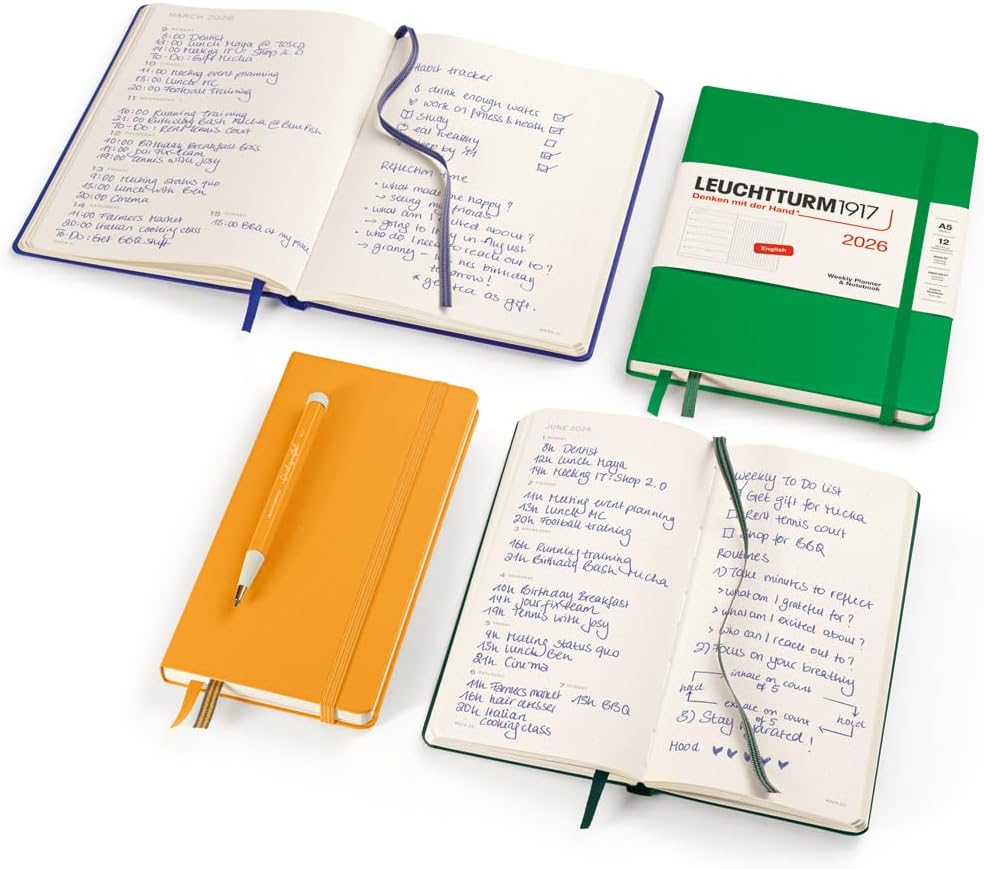 LEUCHTTURM1917 - Weekly Planner & Notebook 2026, Hardcover, Medium (A5), Dotted, Black (Jan 1 - Dec 31, 2026)