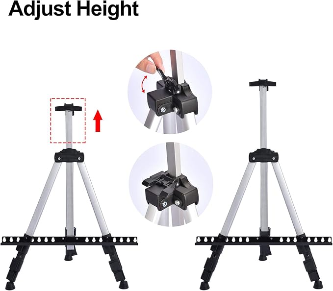 T-SIGN Portable Artist Easel Stand for Painting - Adjustable Height Painting Easel with Bag - Tabletop Art Easel for Painting Canvas Stand, Poster Stand - Metal Tripod- 66 inches (Pack of 2)