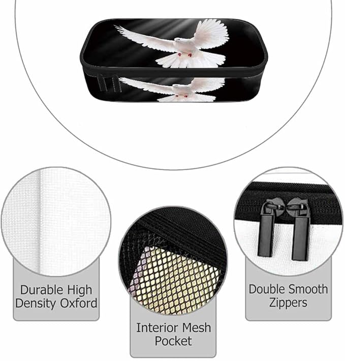 White Dove Pencil Bag Peace Love Sunshine Black Big Capacity Pencil Case Pencil Pouch Pen Bag School Students Boy Girl