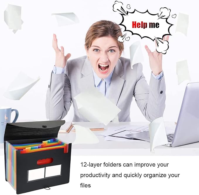 Accordian File Organizer,13 Pockets Expanding File Folder with Expandable Cover,Portable Filing Box,Desktop Accordion Folders,Plastic Colored Paper Document Paperwork Receipt Organizer(A4/Letter Size)