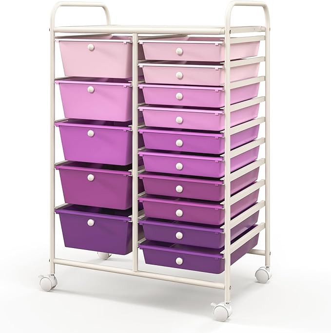 ARLIME 15-Drawer Storage Cart, 15 Drawer Trolley, Rolling Organizer Cart, Scrapbook Paper Organizer, Suitable for Office and School, Rolling Office Storage Tools (Purple Gradient)