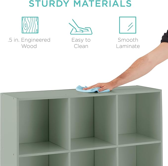 Best Choice Products Kids Bookcase 9-Cube Storage Organizer, 11in Shelf Opening, Bookshelf, Toy Storage, Customizable w/ 3 Removable Back Panels – Sage