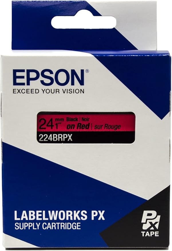 Epson LABELWORKS 224BRPX Genuine PET (Polyester) Tape Cartridge - Black on Red Label Maker Tape - 1" (24MM) Wide, 30'