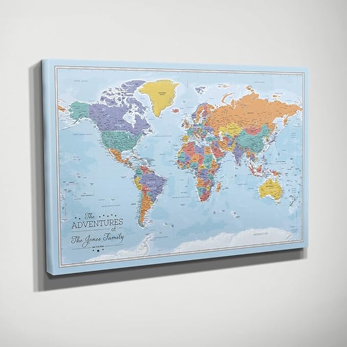 Push Pin Travel Maps Gallery Wrapped - Blue Oceans World with pins