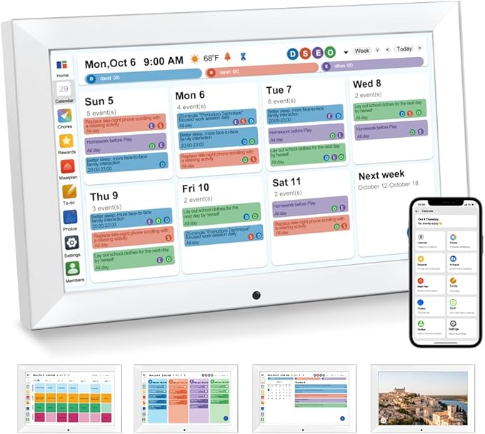 CAZOKASI Smart Digital Calendar Family Planner Chore Chart HD Touchscreen Meal Planner & Photo Display Syncs with Online Calendars Includes Desk Stand & Wall Mount(10.1 Inch Digital Calendar - White)