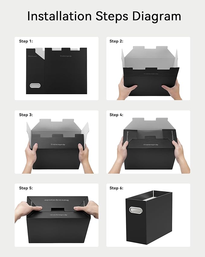 Oterri Cardboard File Organizer Box for Hanging File Folders Letter Size,File Box for Computer Desk,File Cabinet,Working Home,Office,Classroom（Black, Letter Size - 4 Packs）