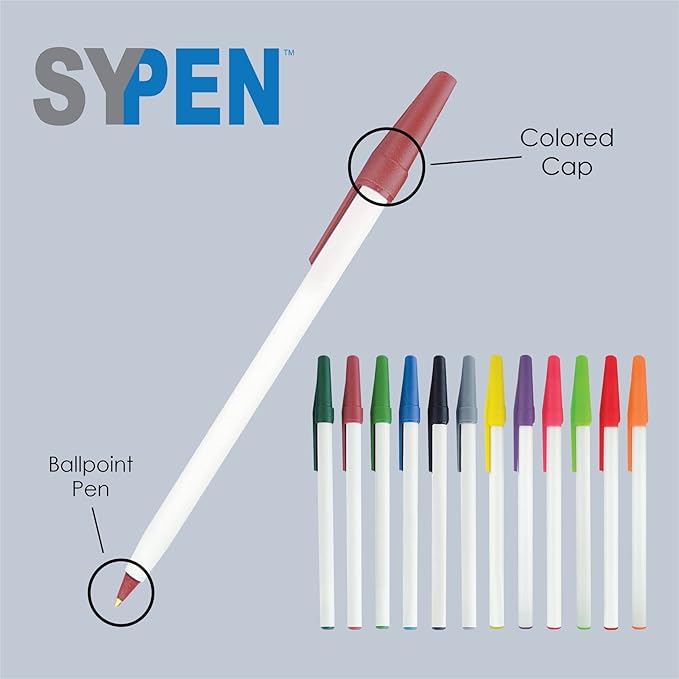 SyPen Personalized Stick Pens With your Custom Logo or Text-500 Pack Bulk-for Businesses, Parties, and Events, Custom Printed Slim Ballpoint Pens with Cap, Purple, Black Ink
