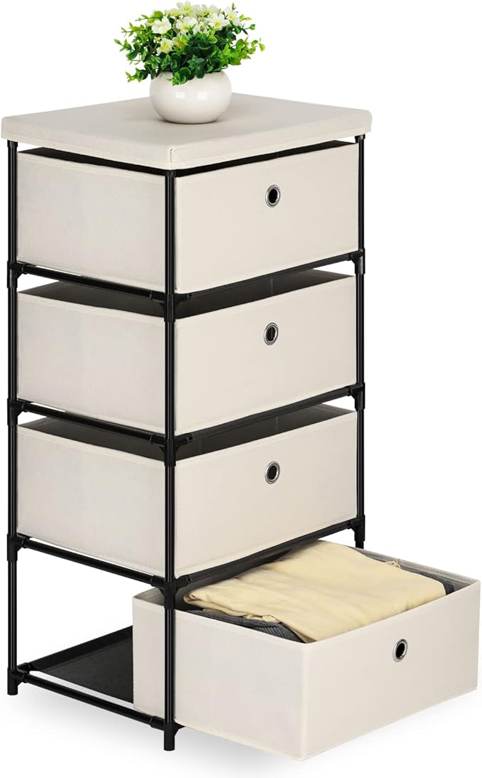 HAITRAL Fabric Storage Chest, Drawer Clothes Organizer - 4 Drawers Storage Organizer Unit for Closet, Easy Assembly Closet Dresser for Dorm, Bedroom, Hallway, Storage Bins (White)