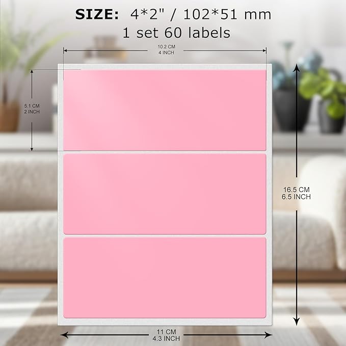 FINDAT Colored Labels Stickers 4×2 Inch Rectangle Vinyl Pink Sticker Removable Assorted Color Coding Name Tag for File Folder Classroom Office Inventory Marking 60 PCS