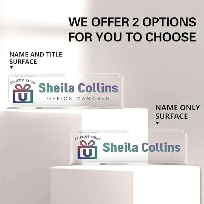 Custom Acrylic Name Plate for Desk, Employee Appreciation Gifts, Office Decor, Personalized with Logo/Photo