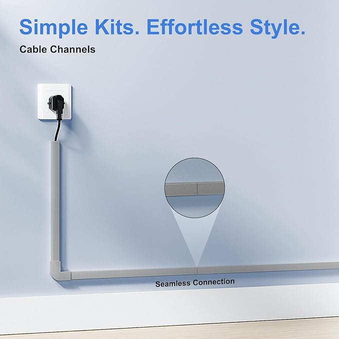 Yecaye Cord Hider, 113in Grey Cord Covers for Wires on Wall, One-Cord Cord Organizer, Easy Install Cable Management Kit, Wire Cover Home Office, W0.59in H0.4in, Grey