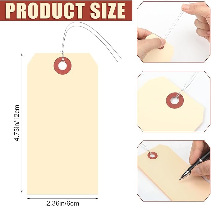 Sayglossy 1000 Pcs Blank Manila Shipping Tags with Wire 4 3/4" x 2 3/8" Paper Hang Luggage Price Asset Gift Label Tags (Yellow)