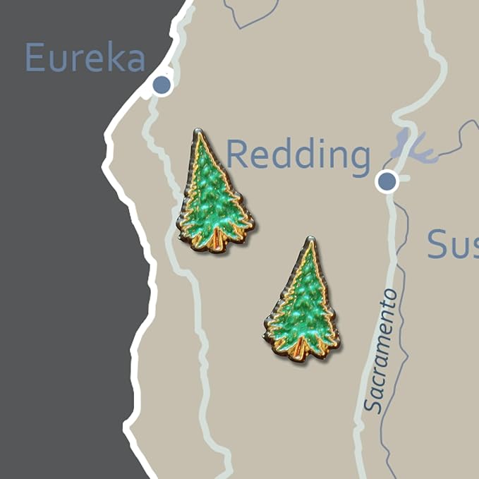 Pine Tree Push Pins - Pine Tree Map Pins for Cork Boards, Maps, or Lapel Use - Designed in USA - Set of 10