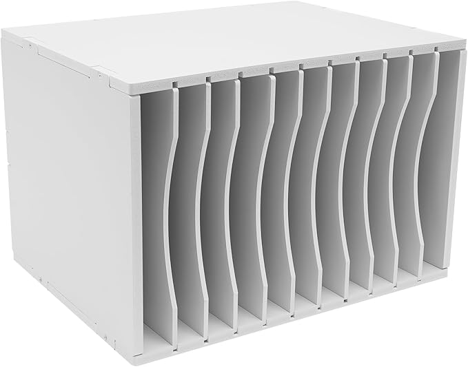 Vertical Desktop Sorter White, 11 Slots Wooden Mail Organizer Vertical File Organizer, Paper Sorter Organizer with 11 Slots Adjustable, Construction Paper Storage Mailbox for Classroom Office (White)