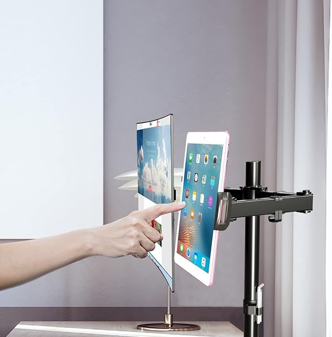 Pholiten Universal VESA Mount Adapter for Tablets, 2-in-1 Laptops, 15.6 inch Portable Monitors & Phone,ESA 100x100, Adjustable Laptop Holder, Extend to 6.1-8 inch