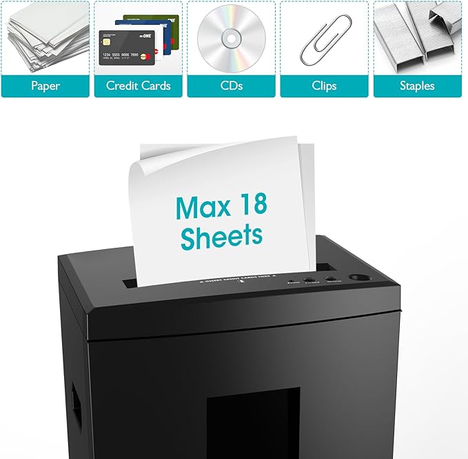 Wolverine 18-Sheet 60 Mins Running Time Cross Cut High Security Level P-4 Heavy Duty Paper/CD/Card Ultra Quiet Shredder for Home Office with 22-Litre Pullout Waste Bin SD9113(Black)