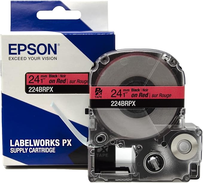 Epson LABELWORKS 224BRPX Genuine PET (Polyester) Tape Cartridge - Black on Red Label Maker Tape - 1" (24MM) Wide, 30'