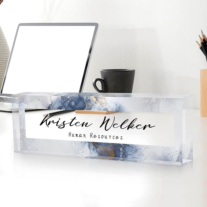 Desk Name Plate Personalized, Custom Name Plate for Desk, Office Desk Decor for Women Men, Acrylic Desk Accessories, Office Gifts for Coworkers Boss Teacher, Employee Appreciation Gifts (Coast)