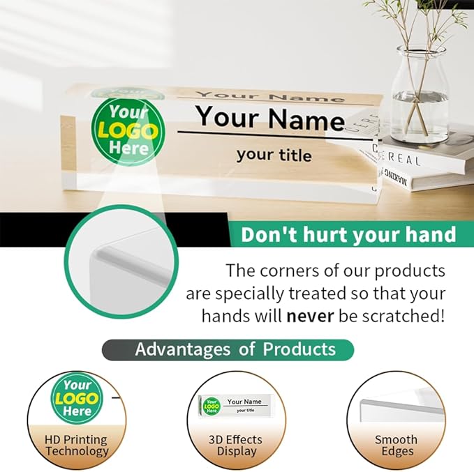 Name Plate for Desk Personalized | Office Gifts | Office Decorations for Work | Custom Your Logo Name Plates for Desks | Desk Decorations for Women Office or Occasion Gift(Logo)