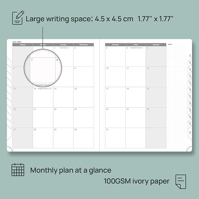 POPRUN Weekly Planner 2025-2026 (Large 8.5''x 10.5'') Academic Calendar (JUL.25 - JUN.26) Appointment Book with Monthly Tabs, Leather Soft Cover, Inner Pocket, 100 GSM - Cerulean Blue