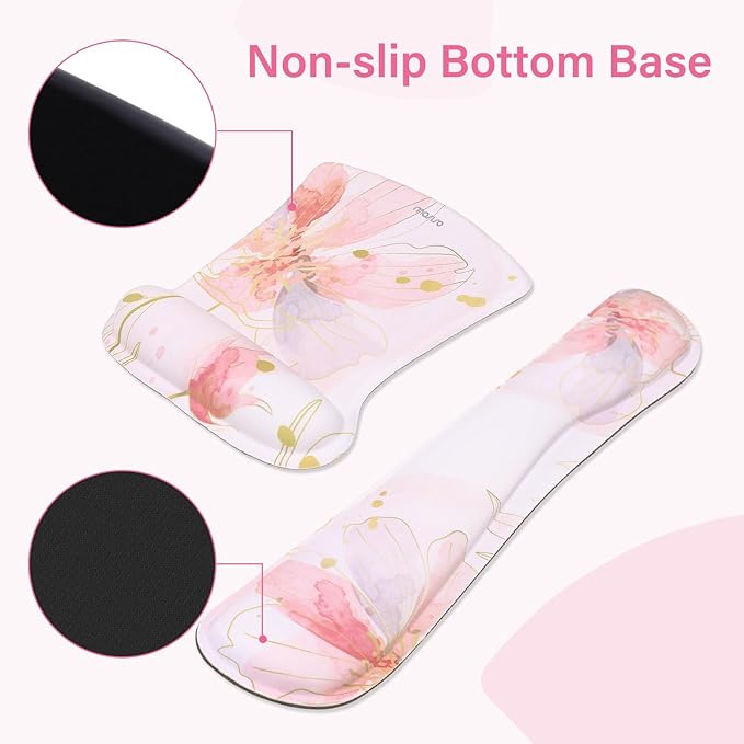 MOSISO Desk Mat Keyboard Mouse Pad Set, Large Gaming Mouse Pad&Keyboard Wrist Rest&Mousepad with Wrist Rest&Coaster, Ergonomic Non-Slip Home Office Mousepad with Memory Foam, Pink