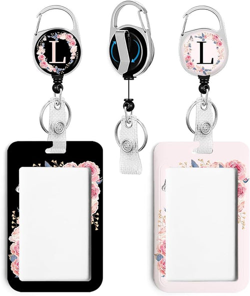 2 Pack A-Z Letter ID Badge Holder with Clip Badge Reels Retractable Heavy Duty,Keychain，ID Holder for School Nurse Office L