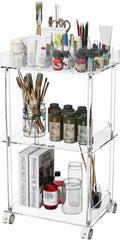 Eglaf Acrylic 3-Tier Rolling Craft Cart - Art Organizer - Craft Storage Cart with Lockable Wheels, Versatile Paint Brush Holder & Paint Organizer - 15.6'' L x 11.6‘’ W x 29.1'' H