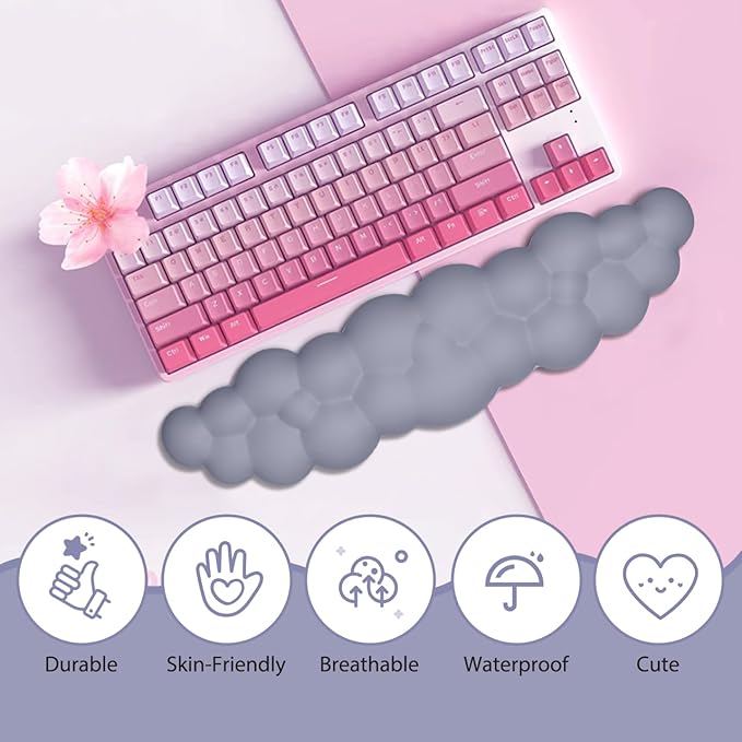 JIKIOU Upgrade Leather Cloud Keyboard Wrist Rest, Cloud Wrist Rest with Non-Slip PU Base, Comfortable Memory Foam Wrist Rest for Computer Laptop Mac Gaming Office and Pain Relief Christmas Wish Gift
