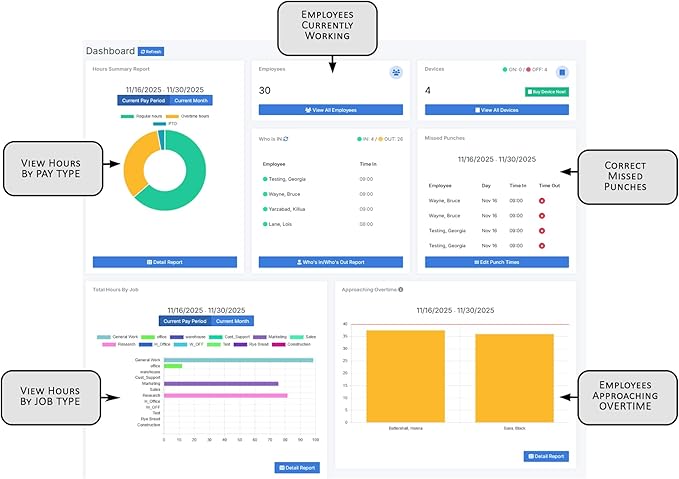 Badge + Face + Palm scan time Clock with Online Reporting (Model #CB4100)