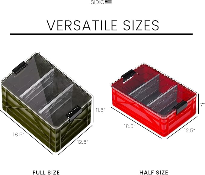 SIDIO CRATE Pro Pack - Two Full Size and One Half Size SidioCrate, Stackable Outdoor Organizer Storage Bins with Clear Lid and Dividers - UTILITY Variety Pack