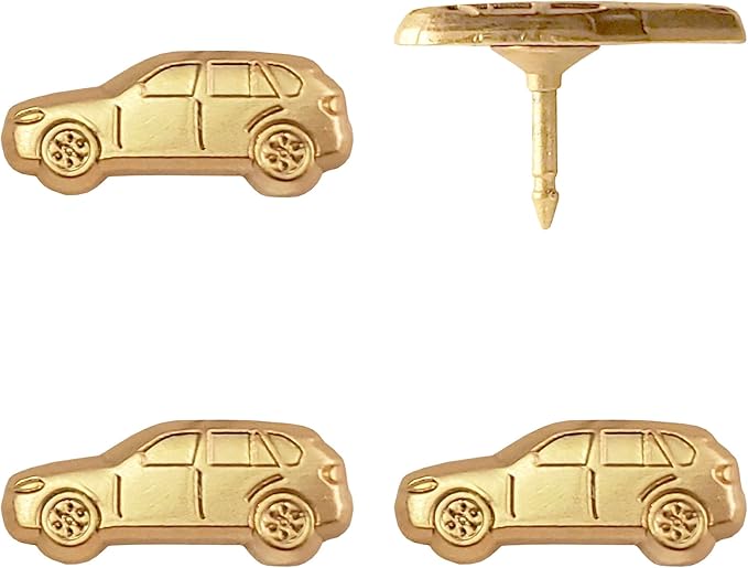 Car Push Pins - Gold Car Pins - for Cork Board, Maps, or Lapel Pin Use - Designed in USA - Set of 4