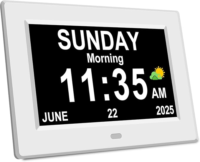 8‘’ Digital Calendar Day Clock, Gifts for People with Dementia Alzheimers, Large Display Alarms Clock for Seniors Electric Clocks with Date Day of Week 12 Alarms 4 Colors Auto DST/Dimmer