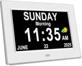 8‘’ Digital Calendar Day Clock, Gifts for People with Dementia Alzheimers, Large Display Alarms Clock for Seniors Electric Clocks with Date Day of Week 12 Alarms 4 Colors Auto DST/Dimmer