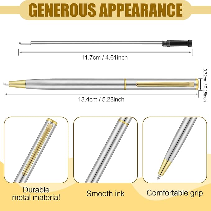 Zonon 15 Pcs Silver Gold Metal Slim Ballpoint Pens Bulk Retractable Metallic Black Ink 1 mm Medium Point Smooth Writing Pens for Wedding Business Office Supplies Students Teachers Men Women Present
