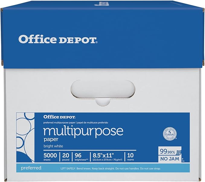 Office Depot Extra Bright Copy Paper, 8 1/2in. x 11in., 20 Lb., 90 Brightness, Case Of 10 Reams