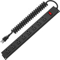 HHSOET 8 Outlet Metal Wall Mount Power Strip, Surge Protector Long Power Strip with Switch, Heavy Duty Wide Spaced Surge Protector, 6 FT SJT 14AWG Black Spring Cord.