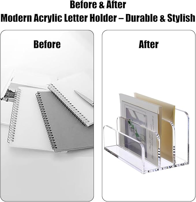 1Pcs Acrylic Mile Sorter for Desk, 3 Upright Compartments Desk Mail Organizer, Acrylic Mail File Organizer Sorters for Envelope Paper Document, Clear Files Sorter for Office Home, Vertical