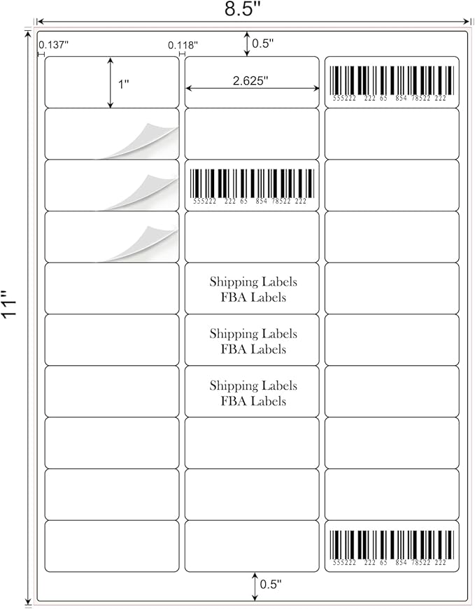 1" x 2-5/8" Address Labels 1500 Labels Sticker Paper for Laser/Ink Jet Printer mailing Labels 8.5"×11" White 30 per Sheet