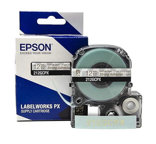 Epson LABELWORKS 212GCPX Genuine PET (Polyester) Tape Cartridge - Gold on Clear Label Maker Tape - 1/2" (12MM) Wide, 30'