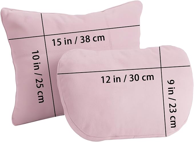 2PCS Car Pillow for Car Neck Pillow for Driving Seat Lumbar Support Soft Cushion with Extra Filling Accessories Back Support for Travel Nap and Trips Sleeping (Light Pink, Head and Lumbar)