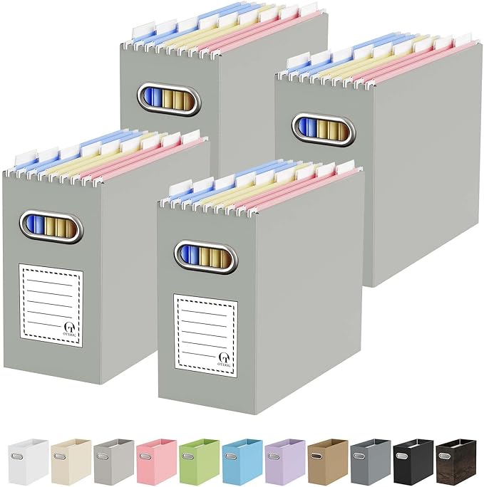 Oterri Cardboard File Organizer Box for Hanging File Folders Letter Size,File Box for Computer Desk,File Cabinet,Working Home,Office,Classroom (Grey, Letter Size - 4 Packs)