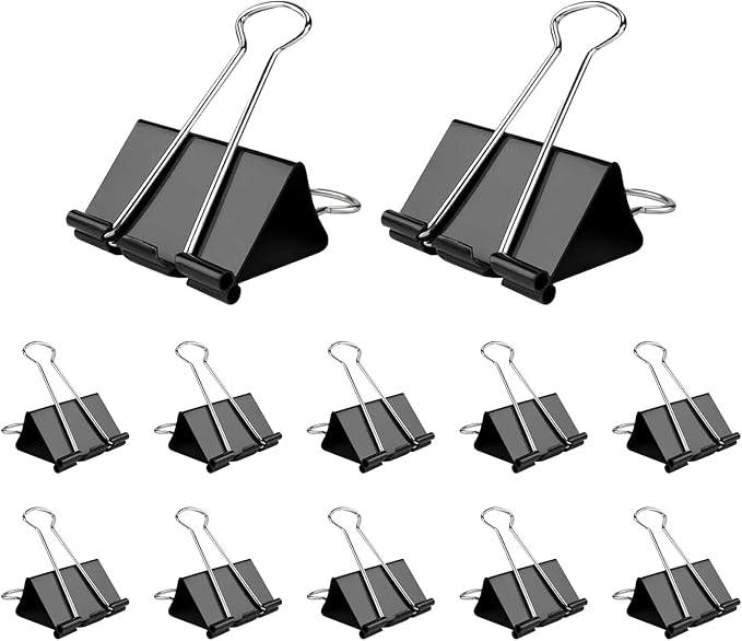 2.4 inch Wide 7" Long Jumbo Binder Clips - 12 Pack Black Extra Large Heavy Duty Paper Clamps for Office School Supplies Home Organization