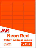 JAM PAPER Return Address Labels - Standard Mailing - 1 x 2 5/8 - Neon Deep Red/Orange - 120 Shipping Labels/Pack
